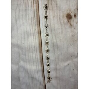 925 Sterling Silver Smoky Quartz & Diamond Accent Bracelet Oval Halo 7"